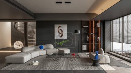 Photo for 3d rendering modern living room full scene interior - Royalty Free Image