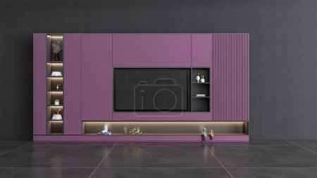 Foto de 3d renderizar moderna pared de televisión escena interior - Imagen libre de derechos