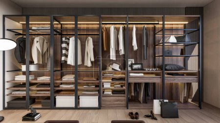 Photo for 3d rendering dressing room wardrobe cabinet storage interior scene - Royalty Free Image
