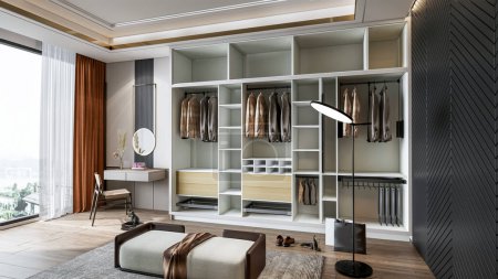 Foto de 3d representación vestidor armario armario almacenamiento escena interior - Imagen libre de derechos