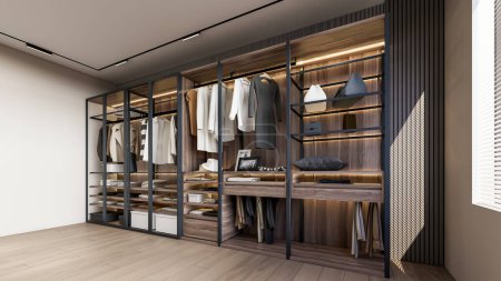 Photo for 3d rendering dressing room wardrobe cabinet storage interior scene - Royalty Free Image