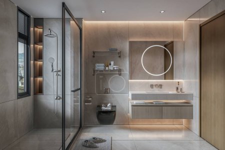 Téléchargez les photos : Salle de bain moderne luxe intérieur rendu 3d - en image libre de droit