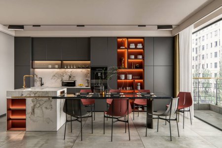 Photo for 3d rendering kitchen modeling interior full scene design - Royalty Free Image