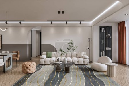 Foto de 3d renderizado moderno salón con tv pared unidad de diseño de interiores - Imagen libre de derechos