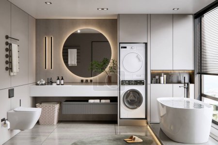 Téléchargez les photos : 3d rendant design intérieur de salle de bain moderne - en image libre de droit