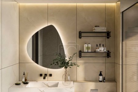 Téléchargez les photos : 3d rendant luxe salle de bain vanité design intérieur inspiration - en image libre de droit