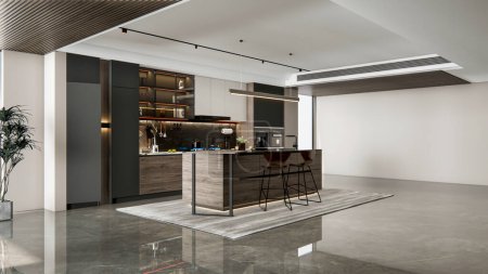 Foto de 3d renderizado cocina moderna modelado avanzado diseño de interiores - Imagen libre de derechos