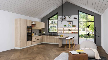 Photo for 3d rendering modern kitchen advanced modeling interior design - Royalty Free Image