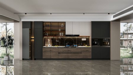 Photo for 3d rendering modern kitchen advanced modeling interior design - Royalty Free Image