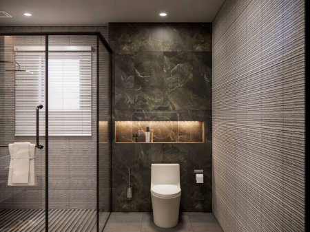Téléchargez les photos : 3d rendant salle de bain moderne design intérieur scène complète - en image libre de droit