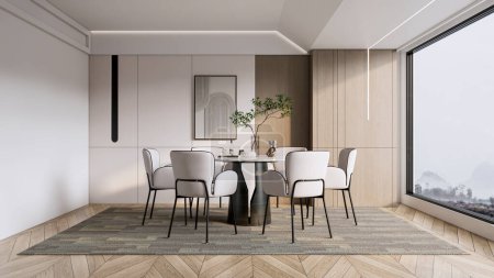 Foto de 3d renderizado moderno comedor mesa de comedor diseño interior - Imagen libre de derechos
