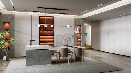 Téléchargez les photos : 3d rendu moderne salle à manger table design intérieur - en image libre de droit