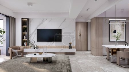 Téléchargez les photos : 3d rendre le salon moderne design intérieur scène complète - en image libre de droit
