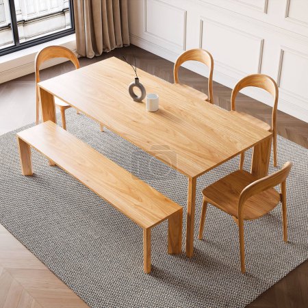 Photo for 3d render dining room wooden table and chair furniture interior design - Royalty Free Image