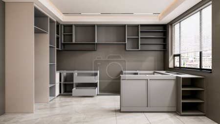 Photo for 3d rendering modern kitchen with open shelf cabinets - Royalty Free Image