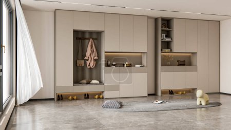 Foto de 3d representación de espacio vacío con gabinetes de estantería decoración de muebles para el hogar - Imagen libre de derechos