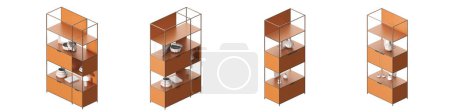 01 Regale mit orangefarbenem Dekor 3D-isometrische Projektion