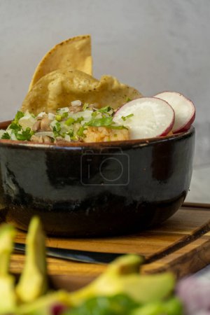 Photo for Chopped onion for dish with meat in its juice, with avocado and raw green chile, mexico latin american - Royalty Free Image