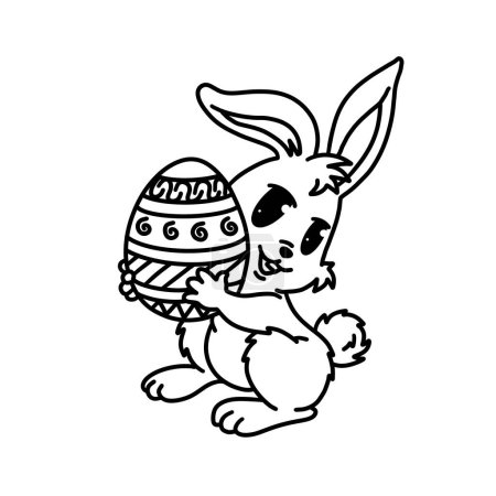 Photo for Happy Easter with rabbit and eggs Outline Drawing Line art - Royalty Free Image
