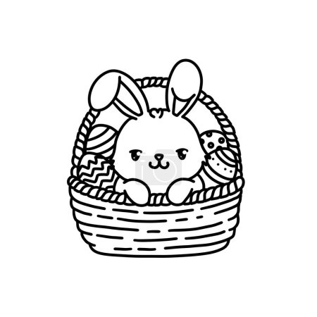 Photo for Happy Easter with rabbit and eggs Outline Drawing Line art - Royalty Free Image