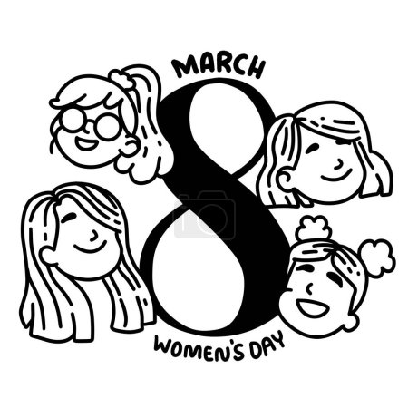 Photo for International Womens Day Outline Drawing Illustration. Multiracial Group of Women - Royalty Free Image