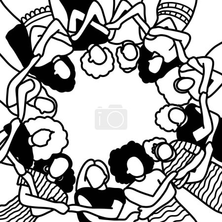 Photo for International Womens Day Outline Drawing Illustration. Multiracial Group of Women - Royalty Free Image