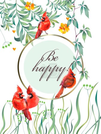 Téléchargez les illustrations : Greeting vintage postcard. Wild flowers, birds. This template can be used as another type of invitations and holidays. - en licence libre de droit