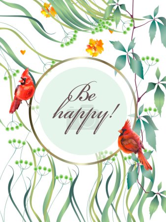 Téléchargez les illustrations : Greeting vintage postcard. Wild flowers, birds. This template can be used as another type of invitations and holidays. - en licence libre de droit