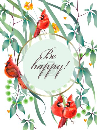 Illustration for Greeting vintage postcard. Wild flowers, birds. This template can be used as another type of invitations and holidays. - Royalty Free Image