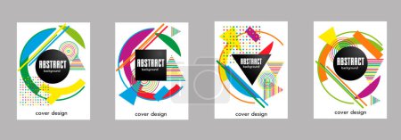 Téléchargez les illustrations : Abstract Bauhaus geometric pattern background, vector circle, triangle and square lines art design. Universal abstract layouts. Applicable for notebooks, planners, brochures, books, catalogs etc. - en licence libre de droit