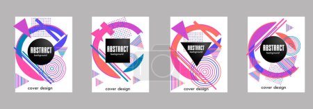 Ilustración de Abstract Bauhaus geometric pattern background, vector circle, triangle and square lines art design. Universal abstract layouts. Applicable for notebooks, planners, brochures, books, catalogs etc. - Imagen libre de derechos