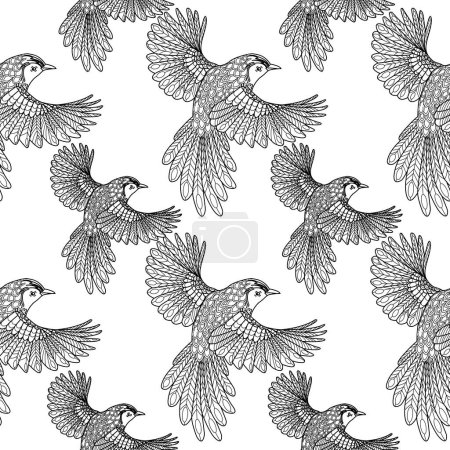 Ilustración de Patrón sin costuras con pájaros. Fondo textil, gráficos de línea. - Imagen libre de derechos