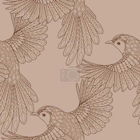 Illustration for Seamless pattern with birds. Textile background, line graphics. - Royalty Free Image