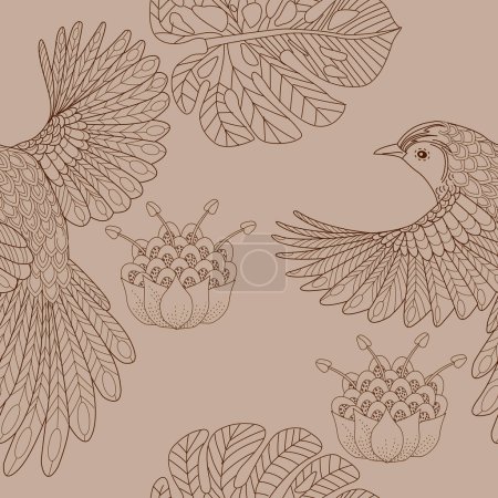 Photo for Seamless pattern with birds and flowers. Textile background, line graphics. - Royalty Free Image