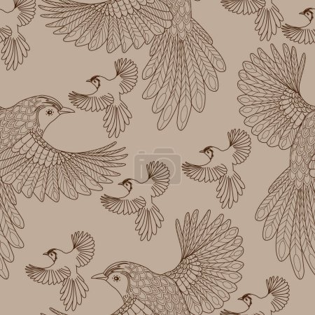 Ilustración de Patrón sin costuras con pájaros. Fondo textil, gráficos de línea. - Imagen libre de derechos