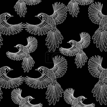 Illustration for Seamless pattern with birds. Textile background, line graphics. - Royalty Free Image