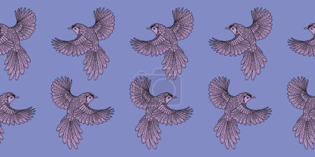 Téléchargez les illustrations : Modèle sans couture avec des oiseaux. Arrière-plan textile, graphiques linéaires. - en licence libre de droit