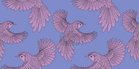 Téléchargez les illustrations : Modèle sans couture avec des oiseaux. Arrière-plan textile, graphiques linéaires. - en licence libre de droit