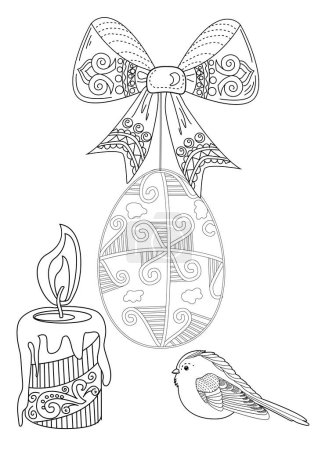 Illustration for Art therapy coloring page. Painting an Easter egg. Easter card. Coloring pages for adults and children. Anti-stress hand drawing. - Royalty Free Image
