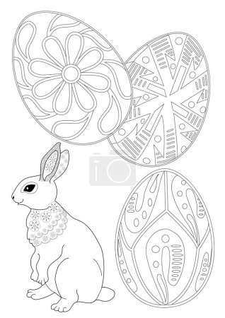 Illustration for Art therapy coloring page. Painting an Easter egg and Easter bunny. Easter card. Coloring pages for adults and children. Anti-stress hand drawing. - Royalty Free Image