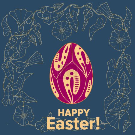 Téléchargez les illustrations : Un œuf de Pâques et une image de fond de fleurs créent une ambiance festive. Peut être utilisé pour les cartes de vœux, l'impression d'emballages - en licence libre de droit
