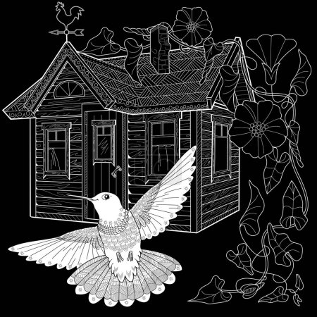 Art therapy coloring page. Coloring book antistress for children and adults. Birds and flowers hand drawn in vintage style . Ideal for those who want to feel more connected to nature