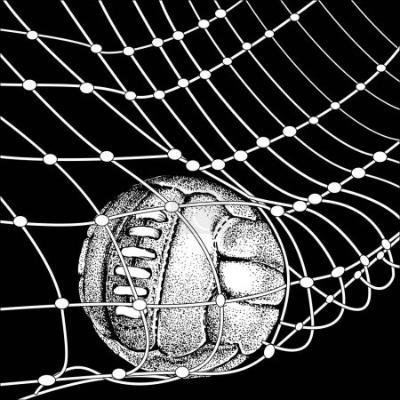 Soccer ball in the goal net. Realistic 3D design in vintage style. Creative concept for championship football season idea. Vector illustration.