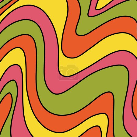 Retro Hippie 1970s Groovy Stripe Liquid Swirl Orange Green Pattern