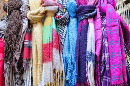 Photo for Wool scarves and colors for winter coat - Royalty Free Image