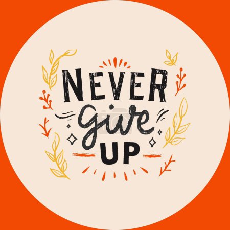 Black And Yellow Bright Retro Never Give Up Motivation Circle Sticker