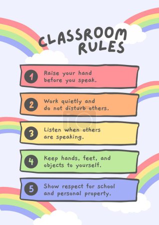 Verspielte bunte Regenbogen-Klassenzimmer-Regeln Poster
