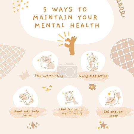 Photo for Beige Brown Cute Kawaii Tips to Maintain Mental Health Instagram Post - Royalty Free Image