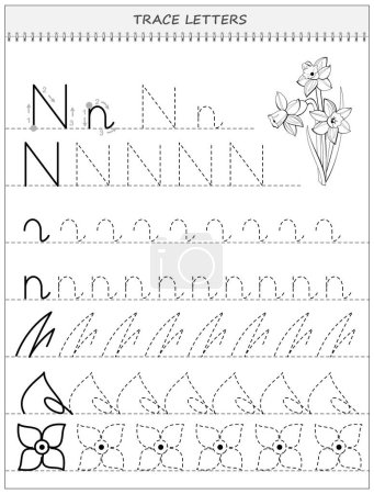 Educational page on line for kids. Black and white printable worksheet for children school textbook. Developing writing and tracing skills. Sheet for online education. Back to school. Vector image.