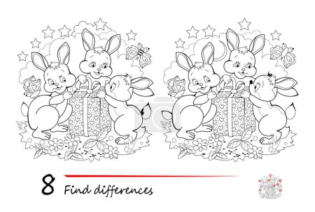 Téléchargez les illustrations : Trouvez 8 différences. Illustration en noir et blanc de mignons lapins de Pâques. Jeu de puzzle logique pour enfants et adultes. Page pour le livre de casse-tête pour enfants. Développer les compétences de comptage. Dessin vectoriel plat. - en licence libre de droit